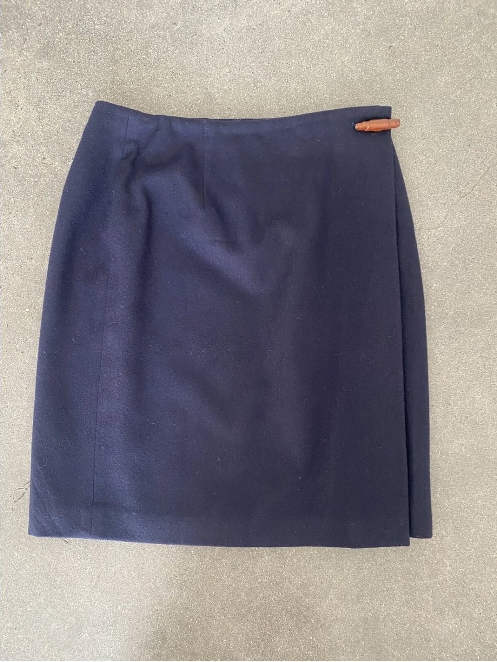 Vintage Brooks Brothers wool Navy Pencil Skirt with Leather Tab